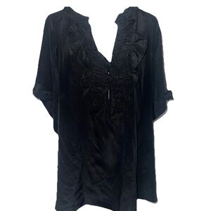 Nanette Lepore Black Silk Blouse 12 Shirt Top Ruffle